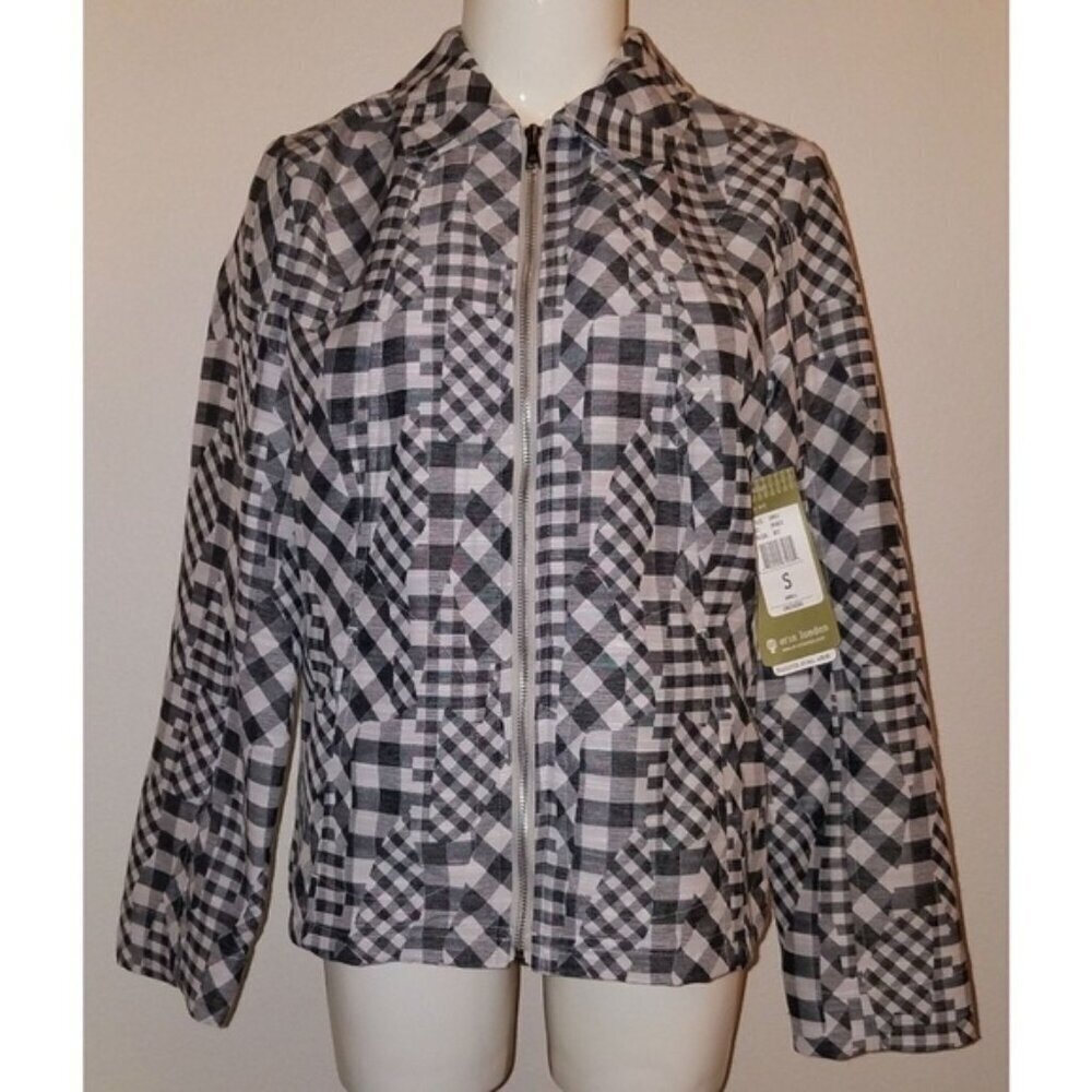 NWT Erin London Inside Out Jacket Women's Small Full-Zip Gray White Checkers